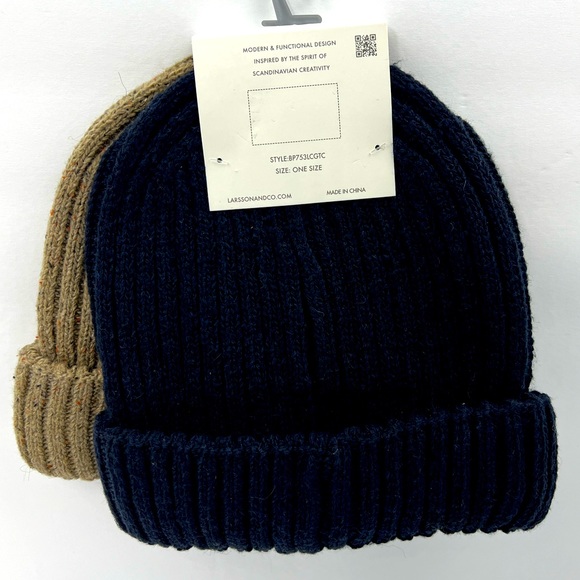 LARSSON & CO SPIRIT OF SCANDINAVIA, WARM BEANIE SET,BEIGE & NAVY BLUE, ONE SIZE - Picture 2 of 16